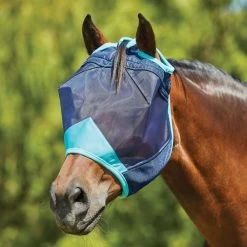 Weatherbeeta Comfitec Deluxe Fine Mesh-Maske - Navy/turquoise, Small Pony